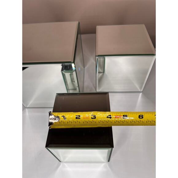 VTG SET of 3 Mirror Cube Box Stands 4", 5", & 6" makeup , candle holder, display - Picture 11 of 11